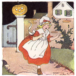 Girl afraid of Halloween Pumpkin