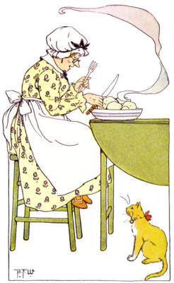 Old Missus Skinner - lady eating dumplings